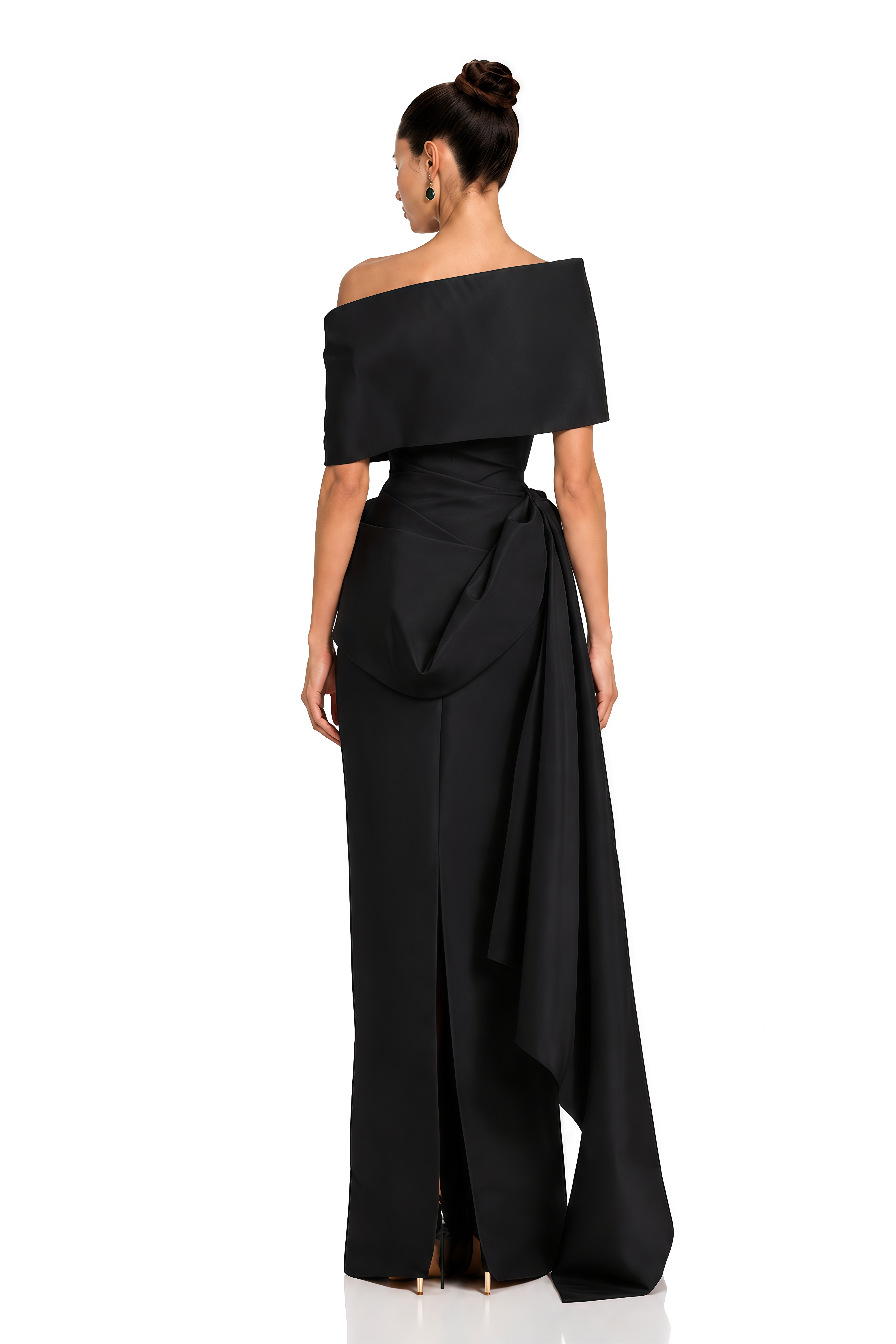 Merritt Black One-Shoulder Draped Maxi Dress