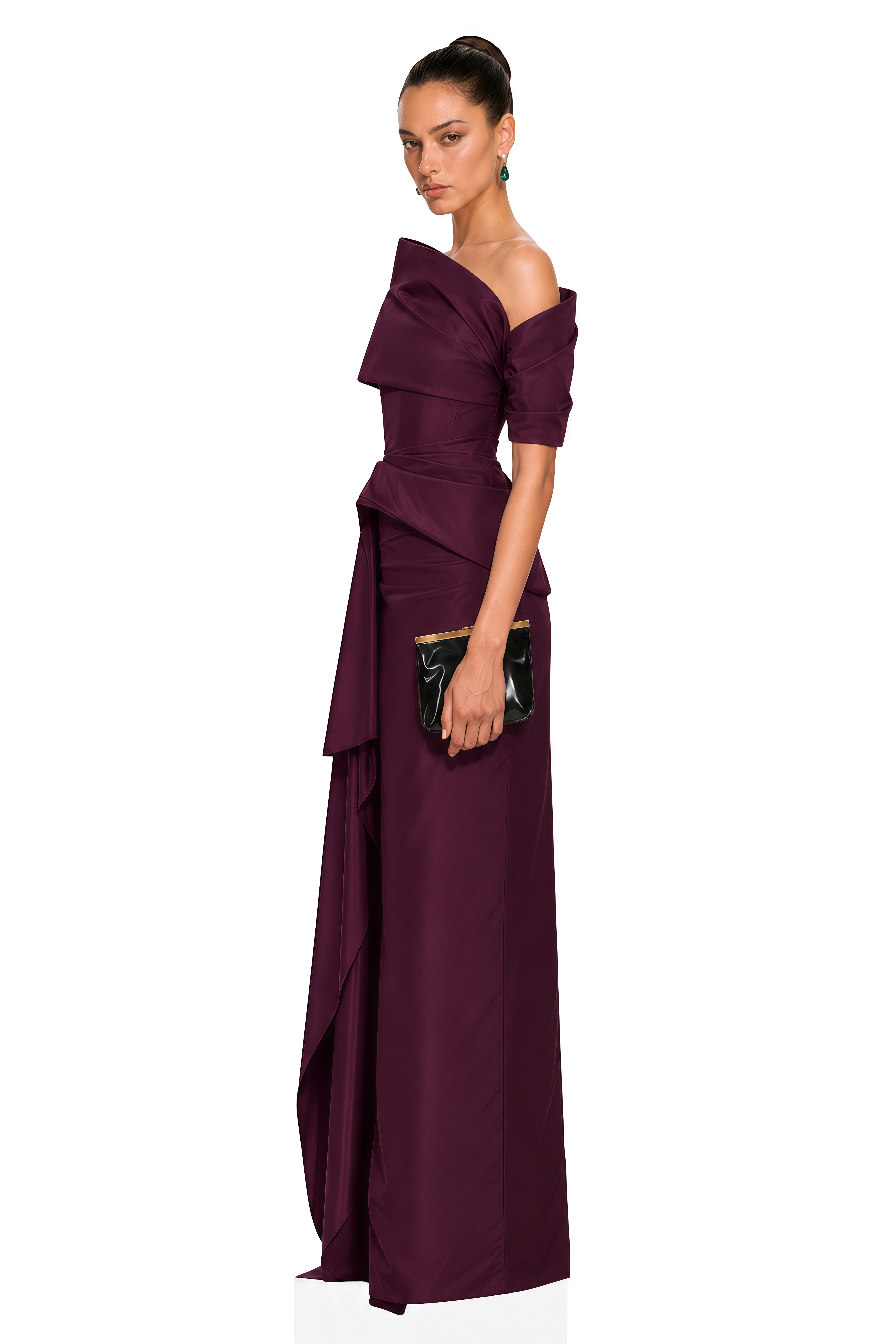 Merritt Plum One-Shoulder Draped Maxi Dress