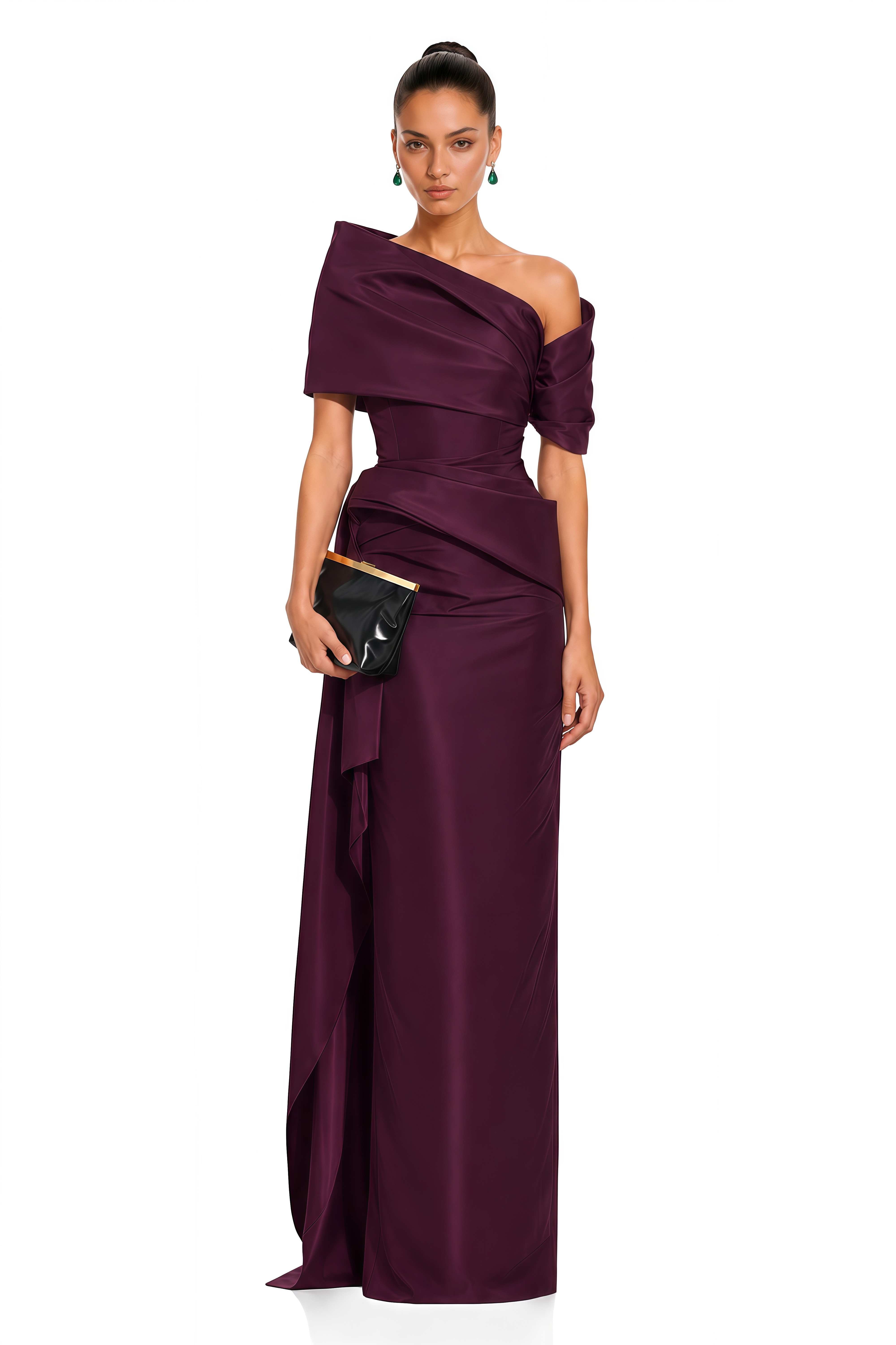 Merritt Plum One-Shoulder Draped Maxi Dress