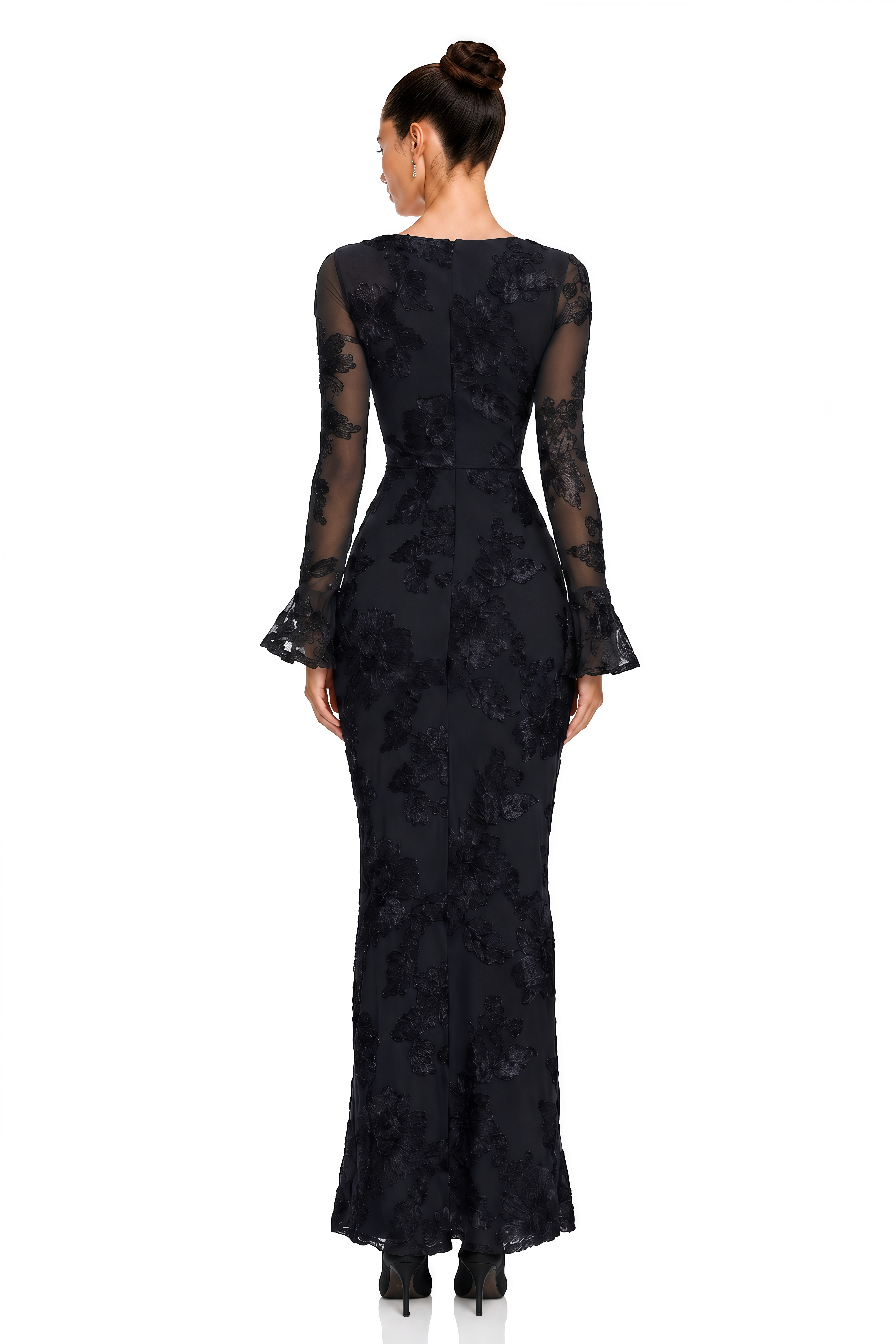 Mireya Black Floral Embroidered Maxi Dress