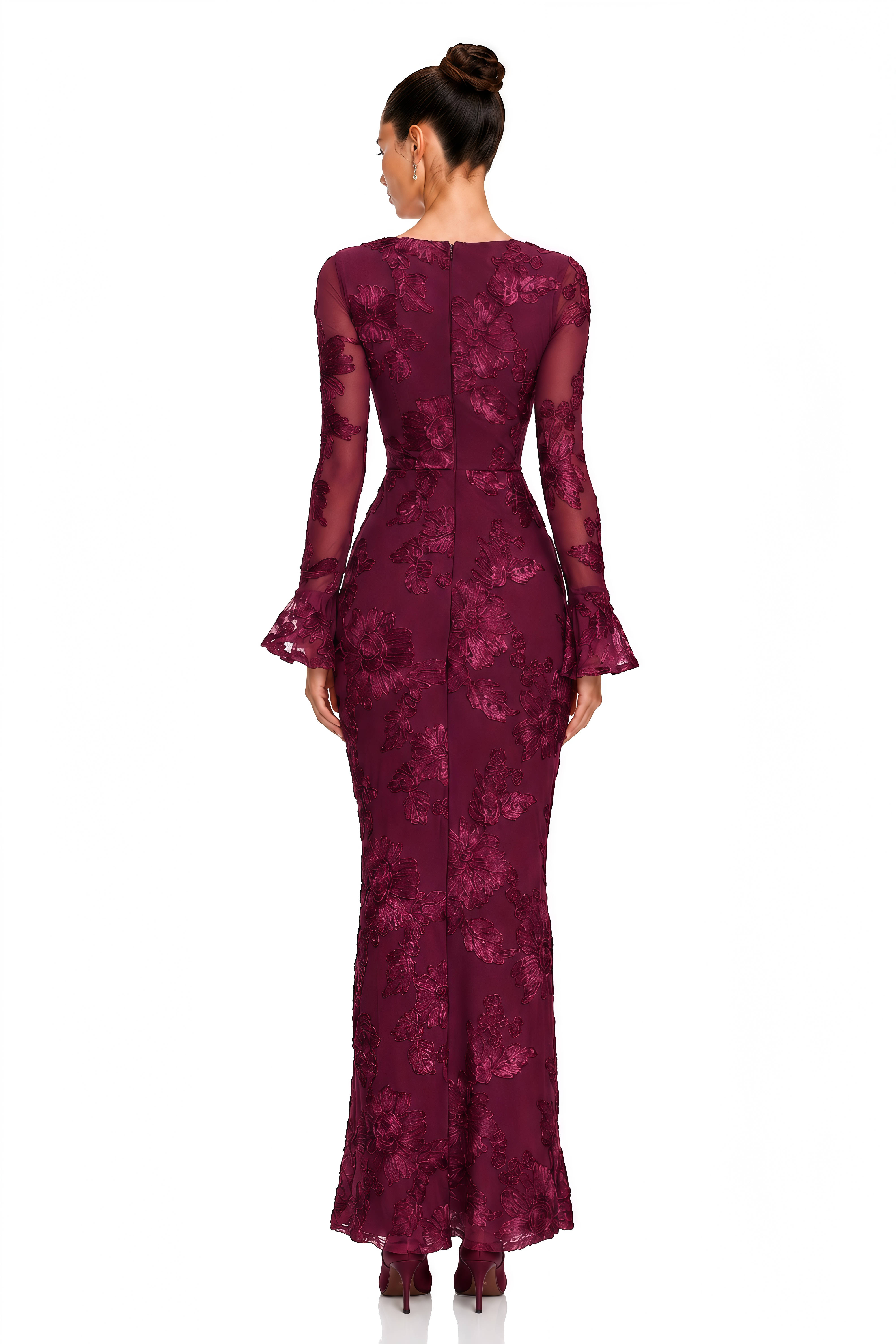 Mireya Burgundy Floral Embroidered Maxi Dress