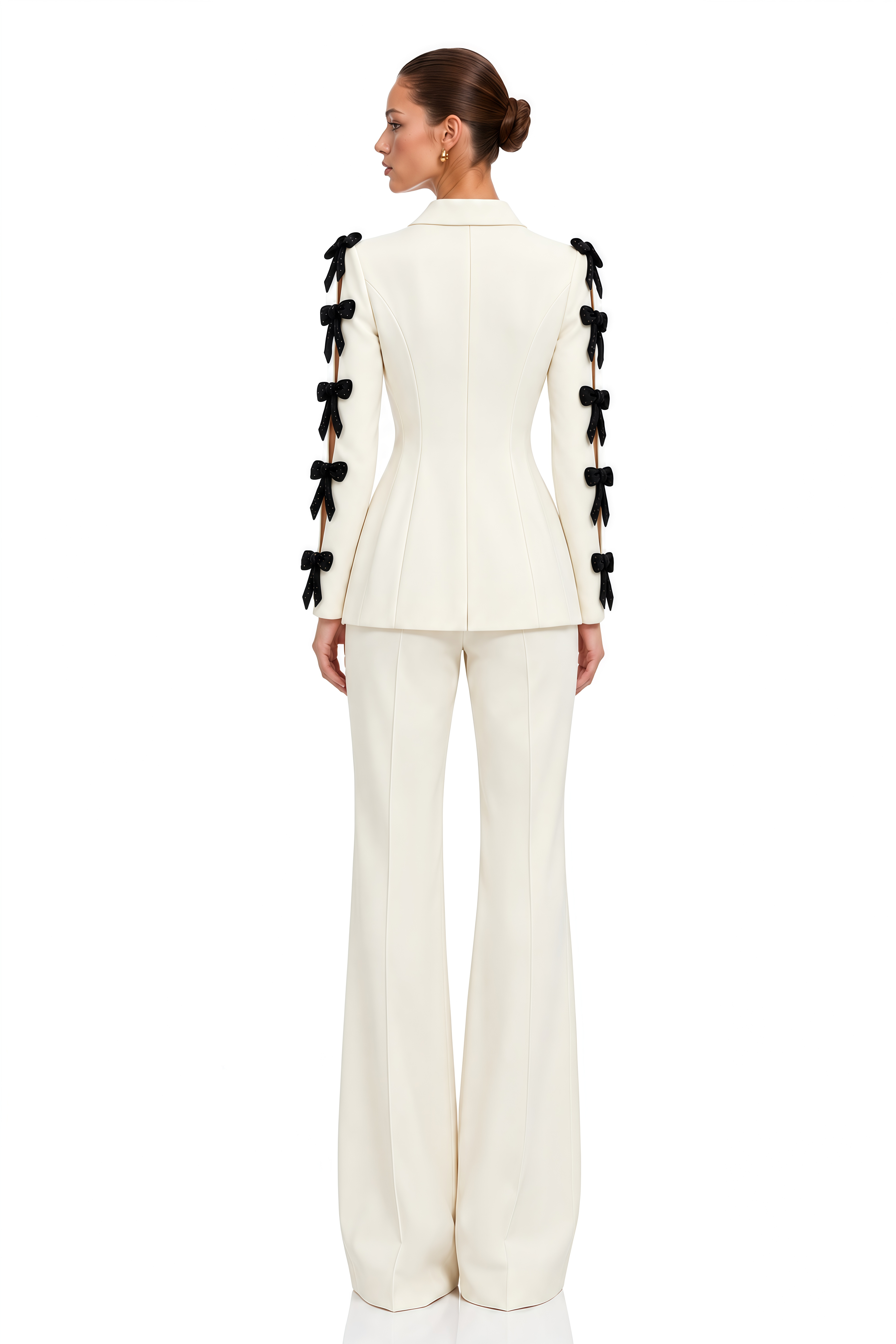 Norah Ivory Contrast Bow Blazer & Flared Trousers Set