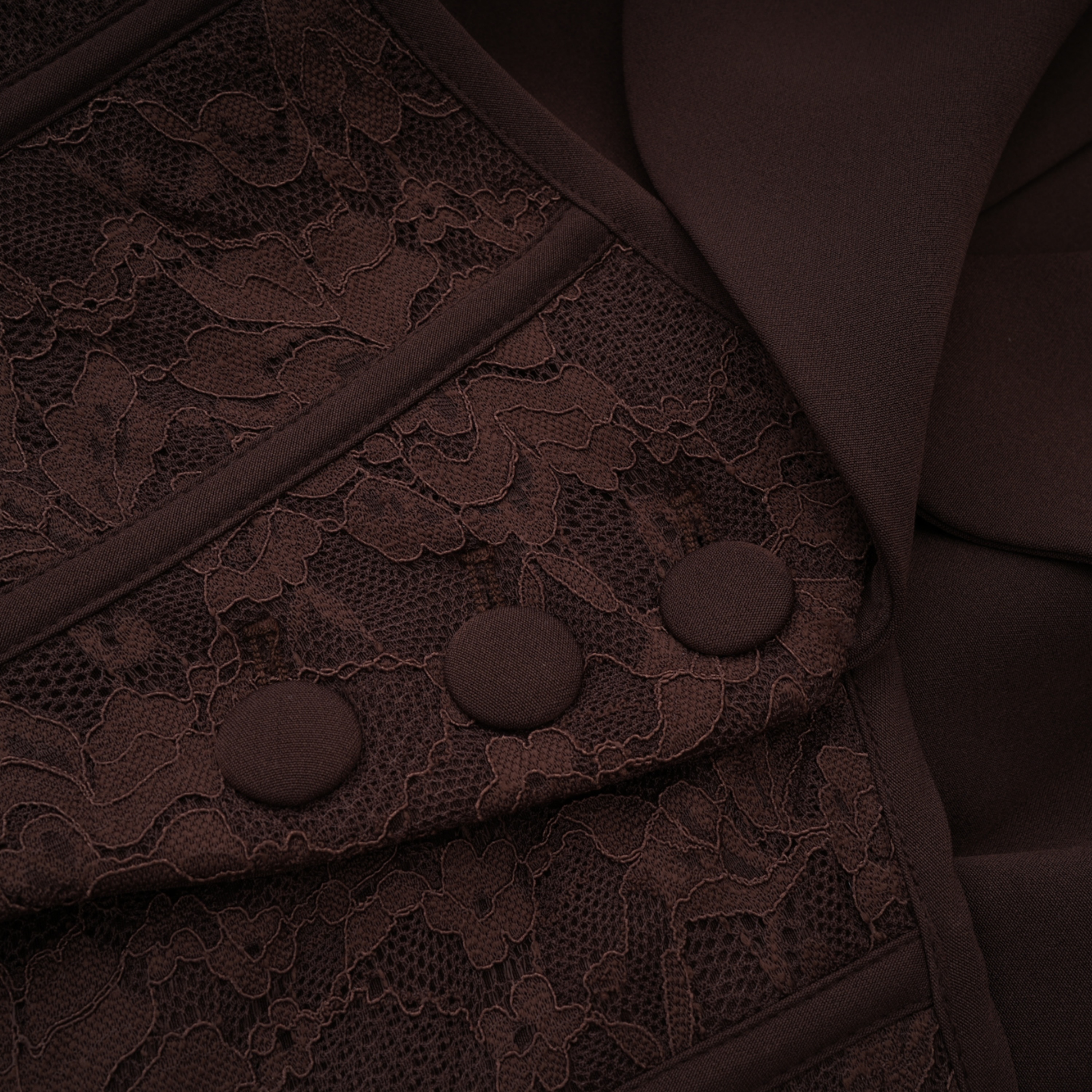 Sienna Brown Blazer & Skirt Set with Lace Panels