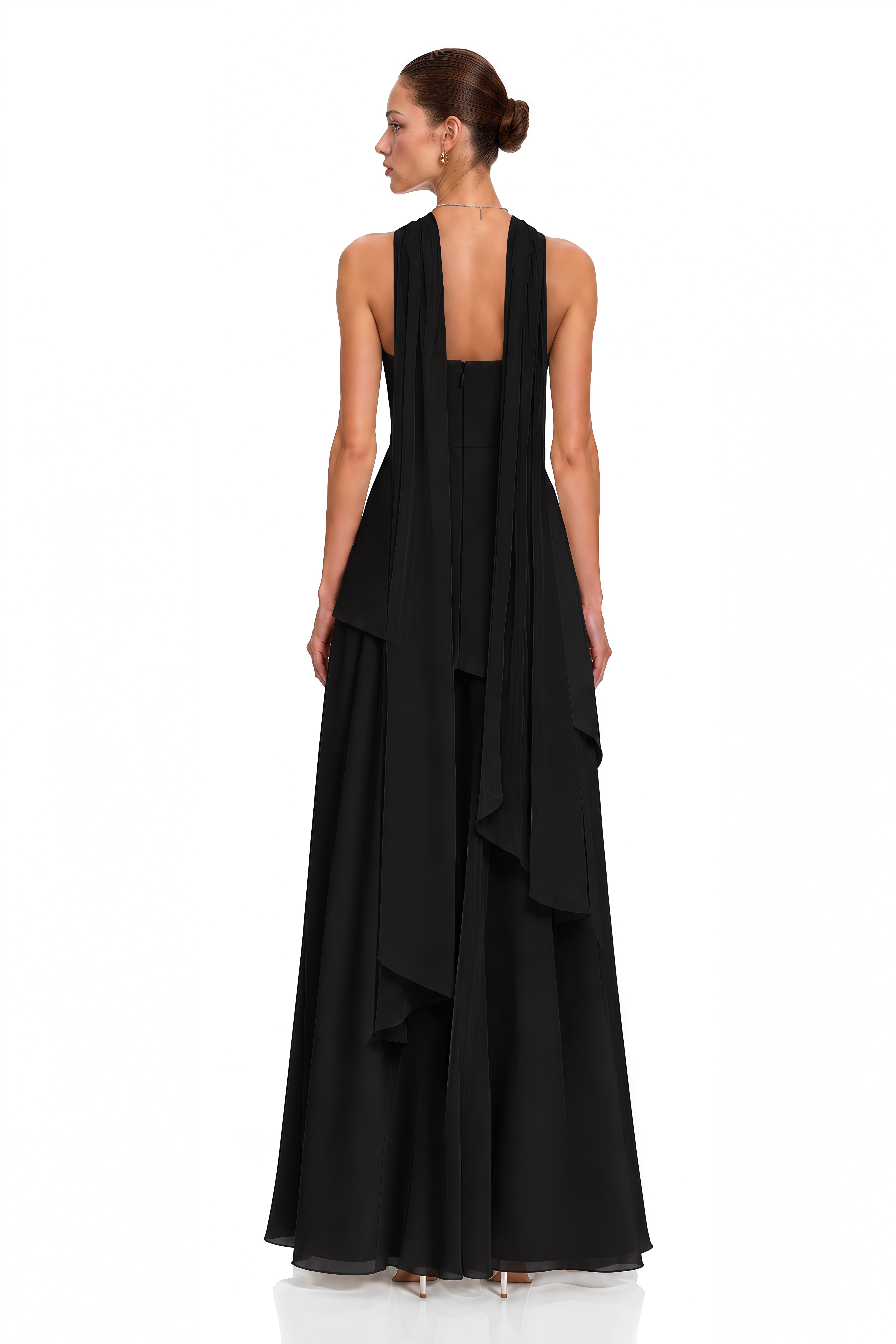 Solène Black Off-Shoulder Ruched Maxi Gown
