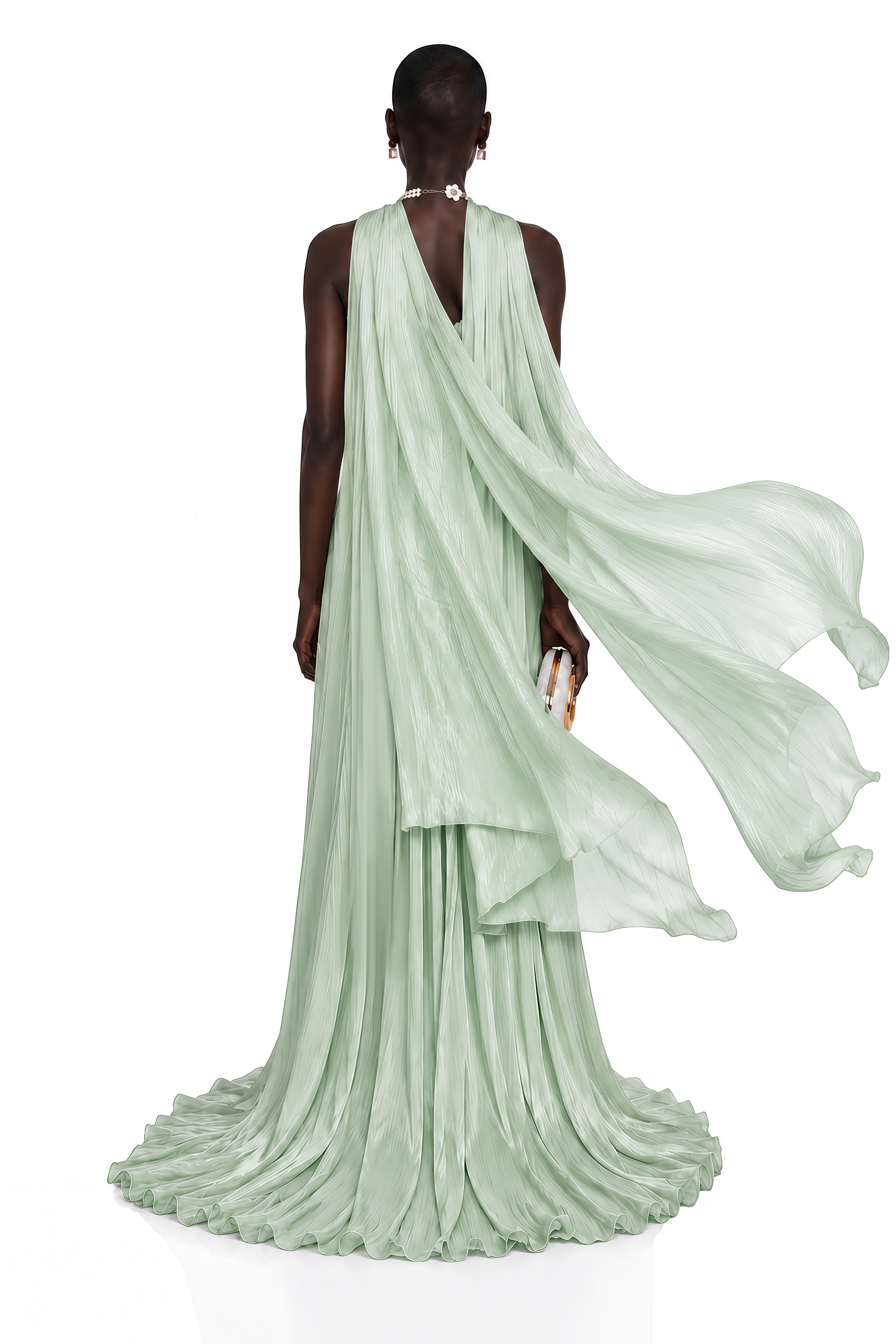 Solveig Green Off Shoulder Pleated Maxi Dress with Hign Slit