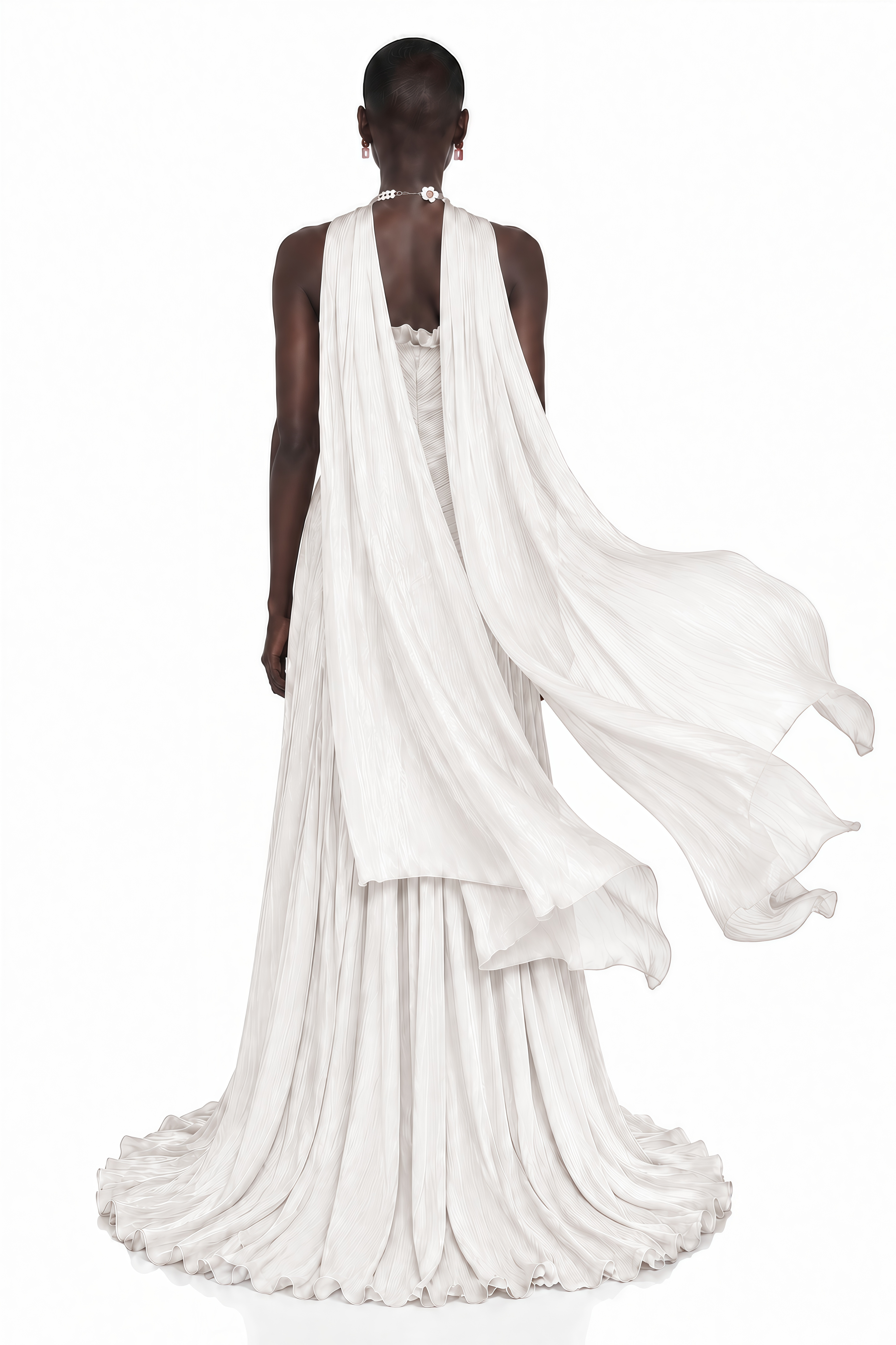 Solveig White Off Shoulder Pleated Maxi Dress with Hign Slit