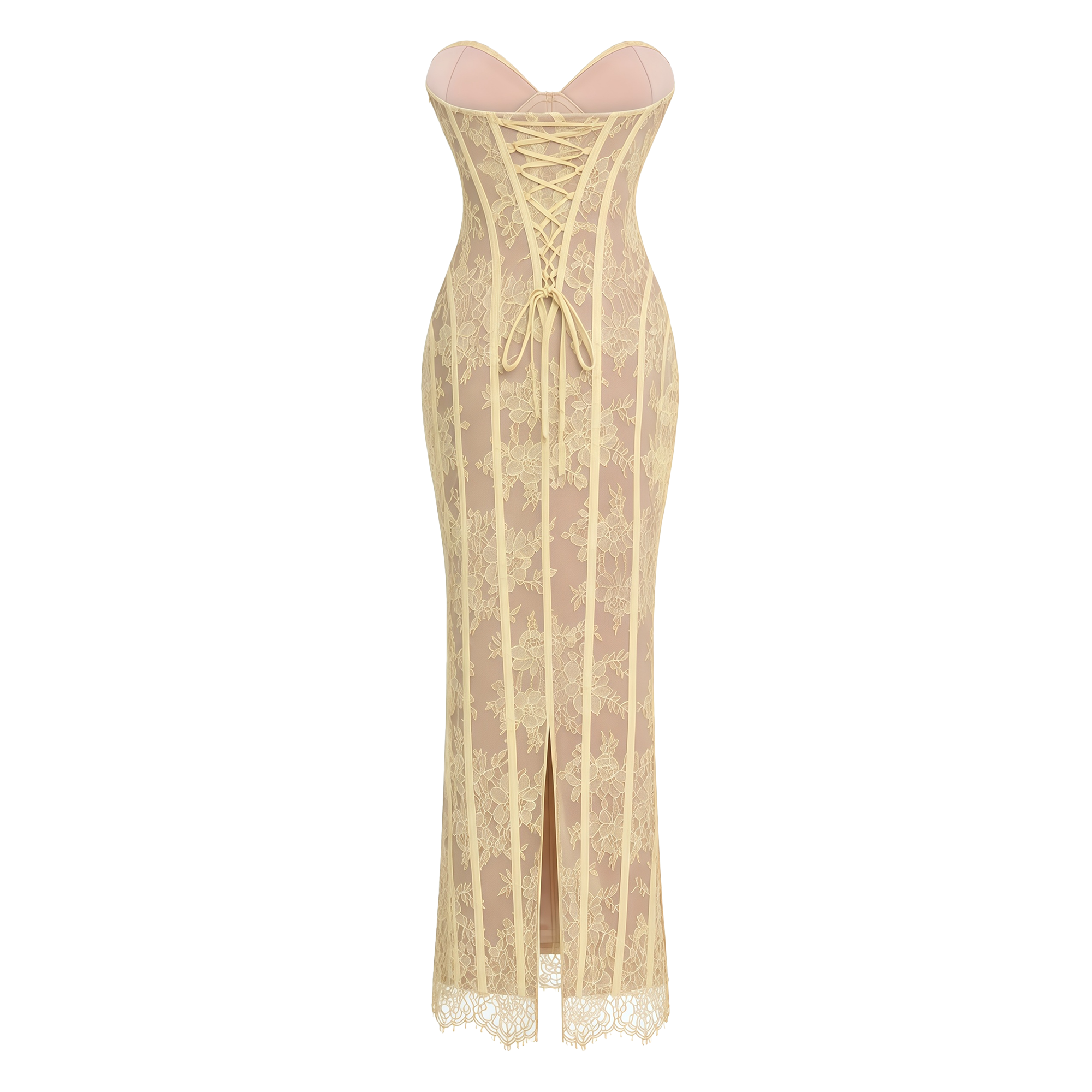 Urszula Yellow Floral Lace Corset Maxi Dress