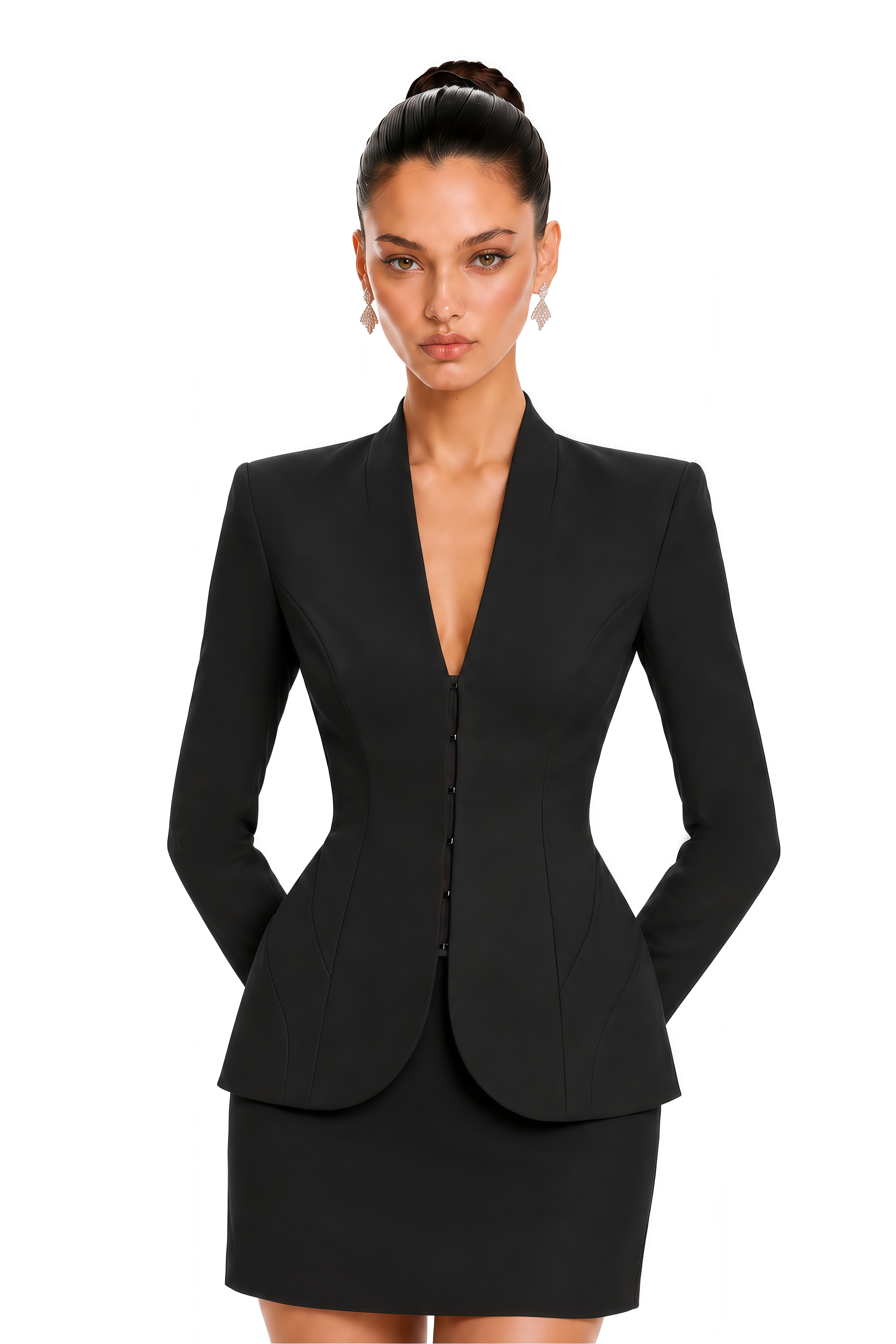 Valencia Black Structured Blazer & Mini Skirt Set