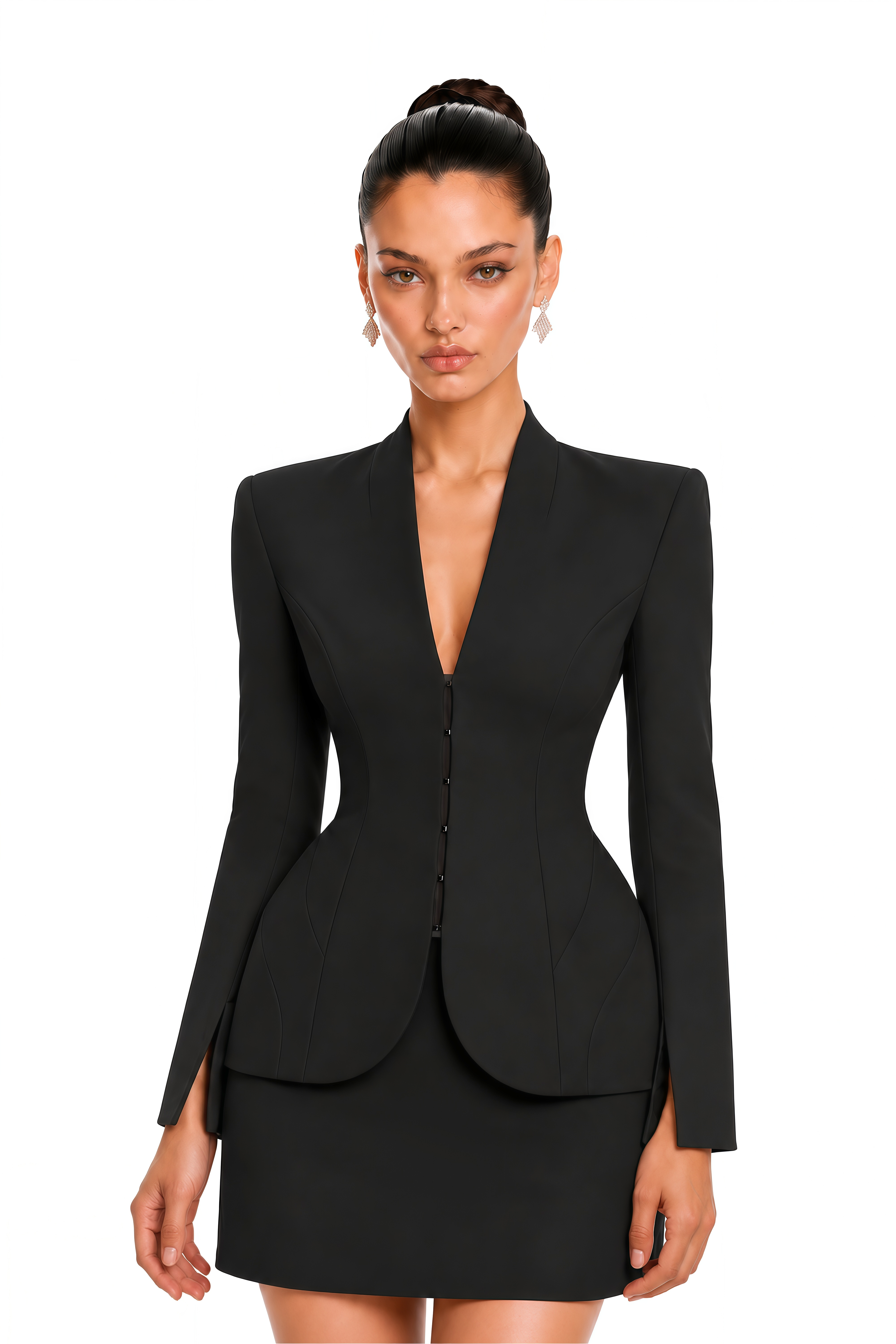 Valencia Black Structured Blazer & Mini Skirt Set