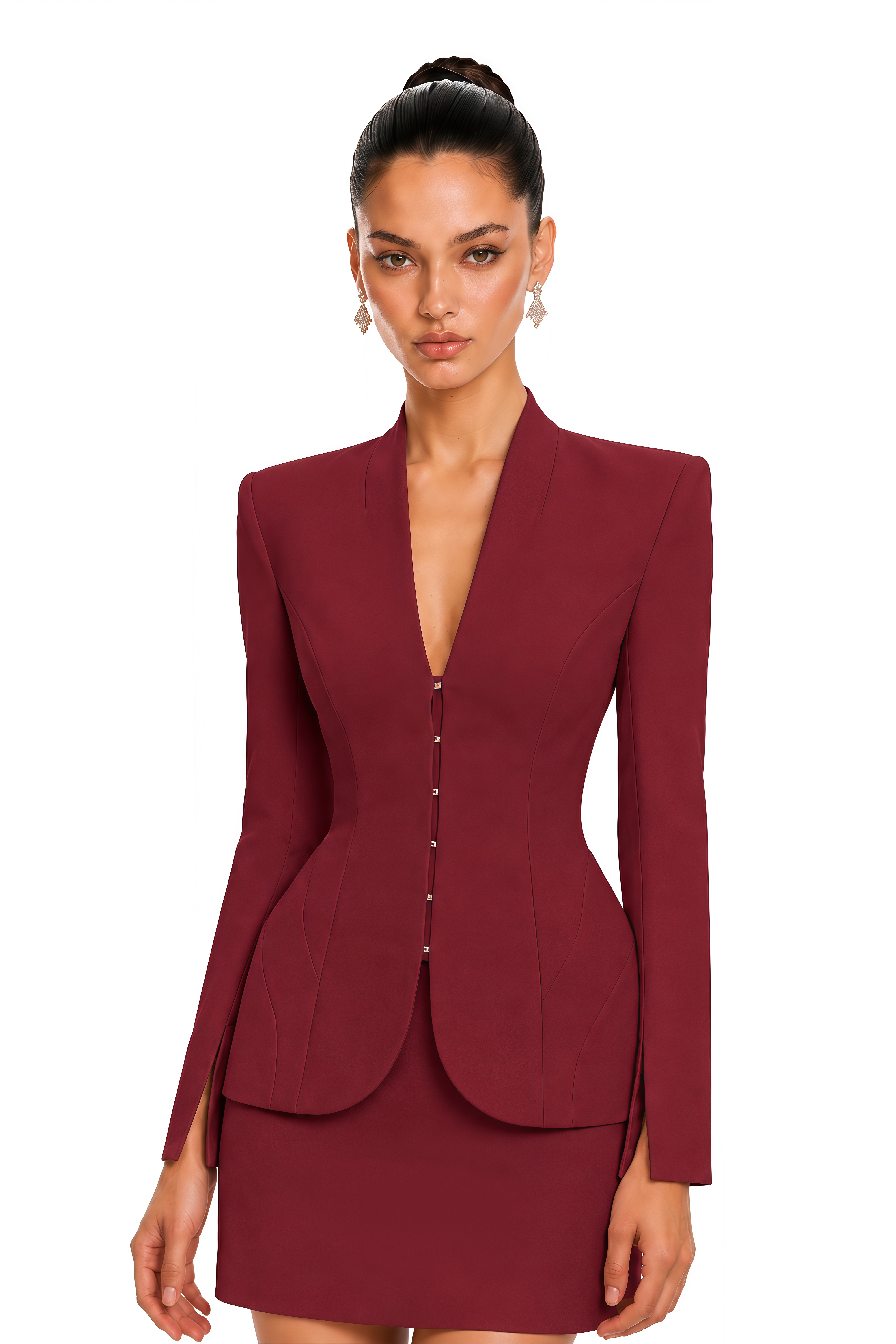 Valencia Burgundy Structured Blazer & Mini Skirt Set