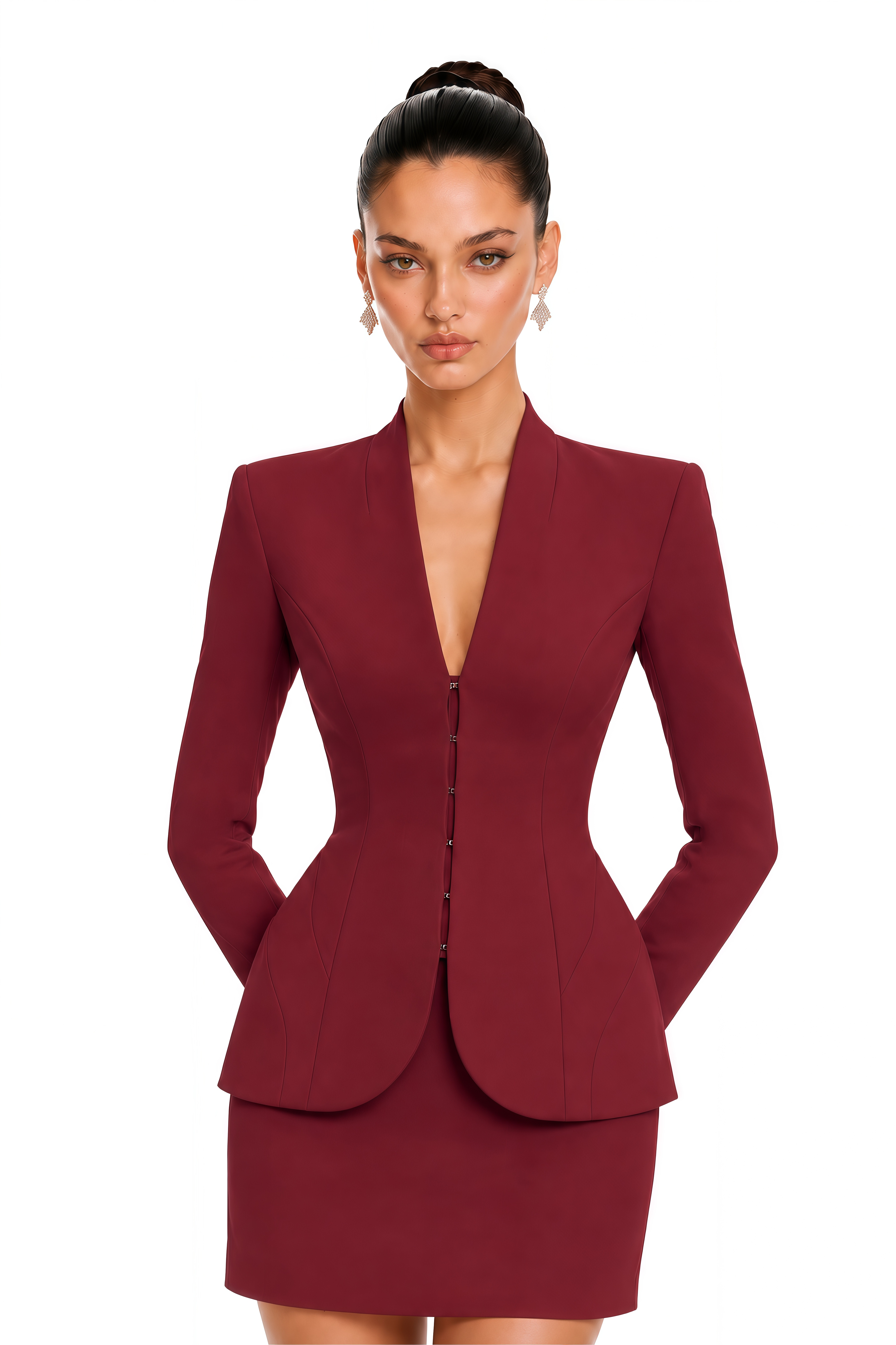 Valencia Burgundy Structured Blazer & Mini Skirt Set