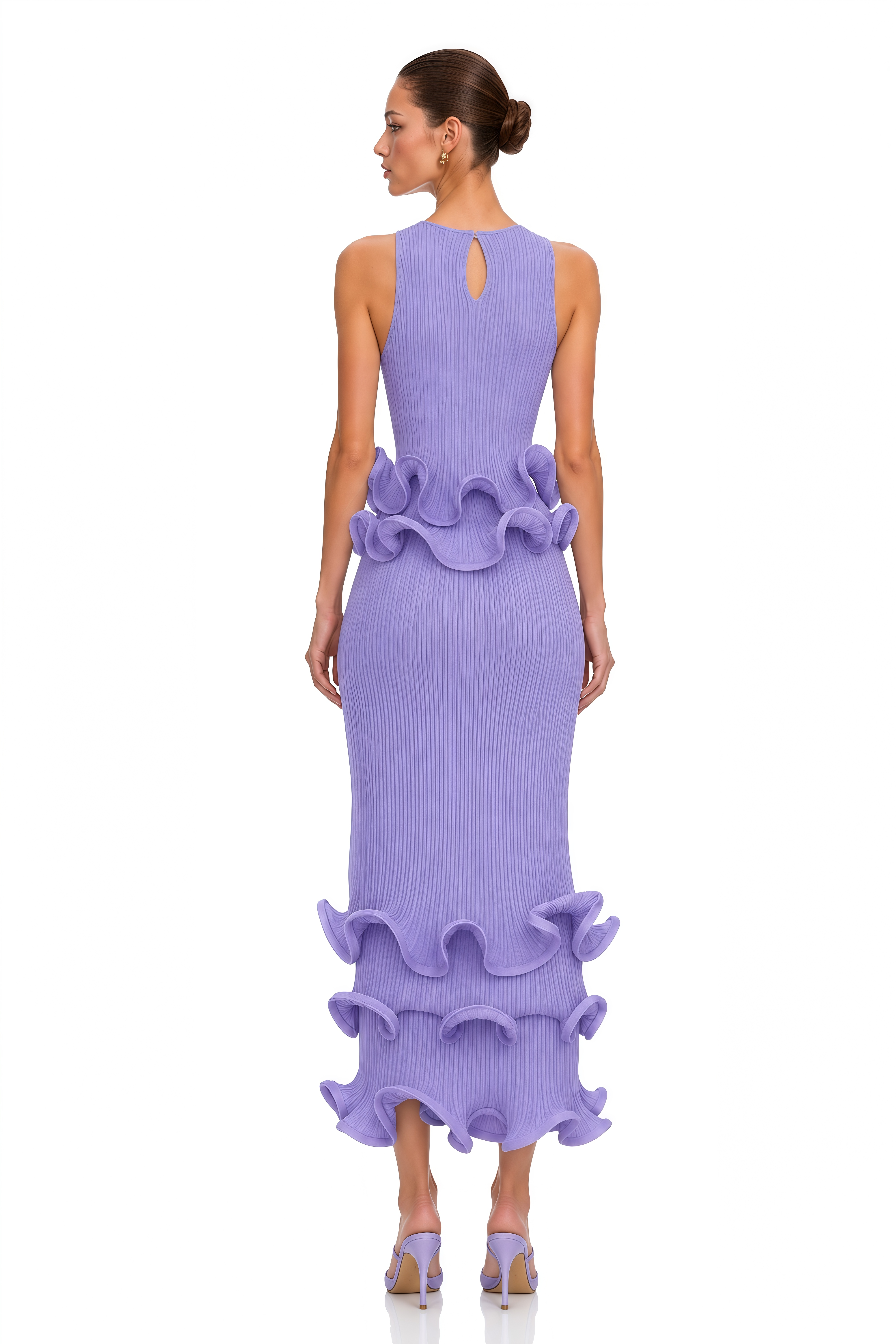 Vianne Lavender Sculptural Ruffle Top & Pleated Skirt Set