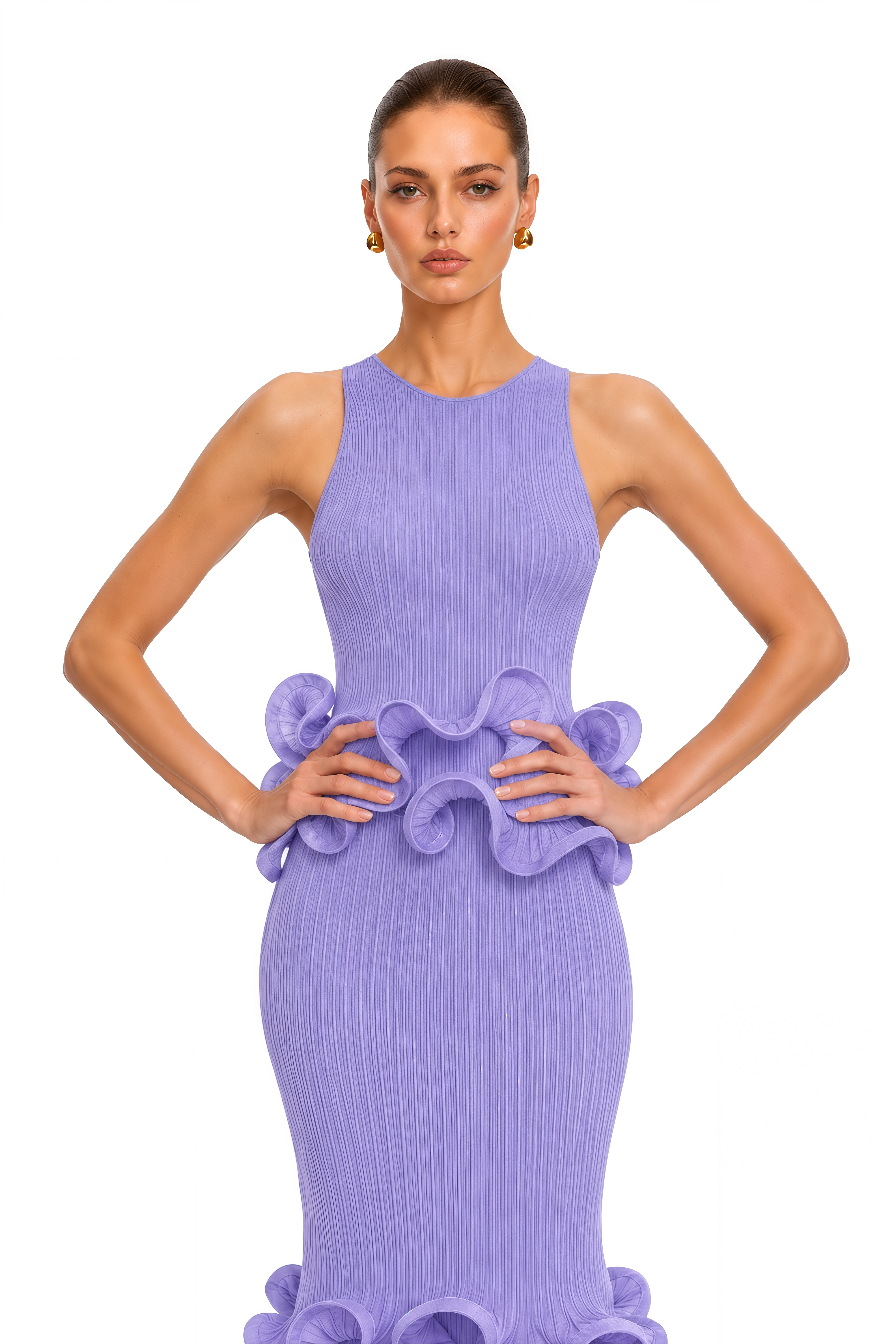 Vianne Lavender Sculptural Ruffle Top & Pleated Skirt Set
