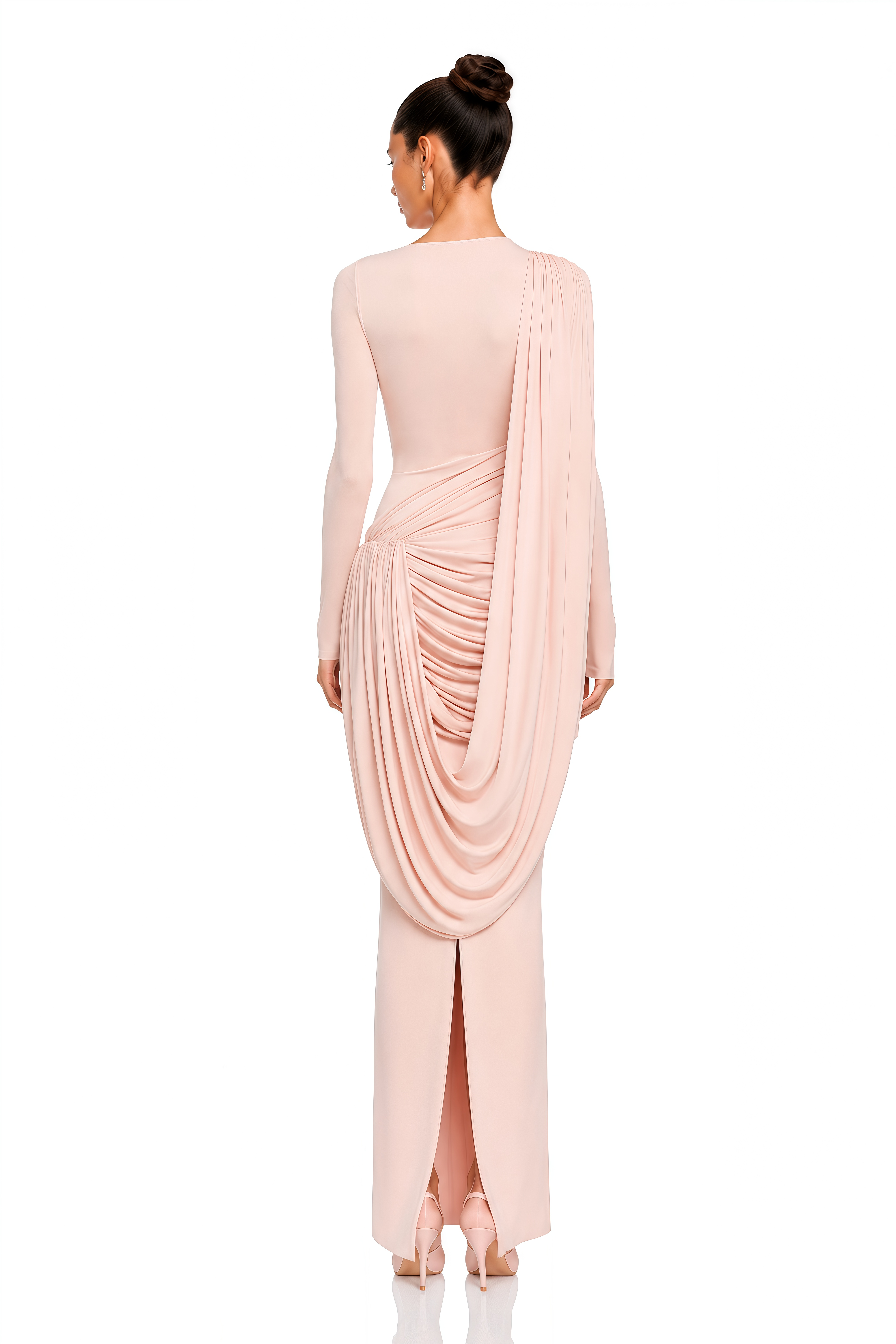 Virginia Blush Pink Asymmetrical Ruched Maxi Dress