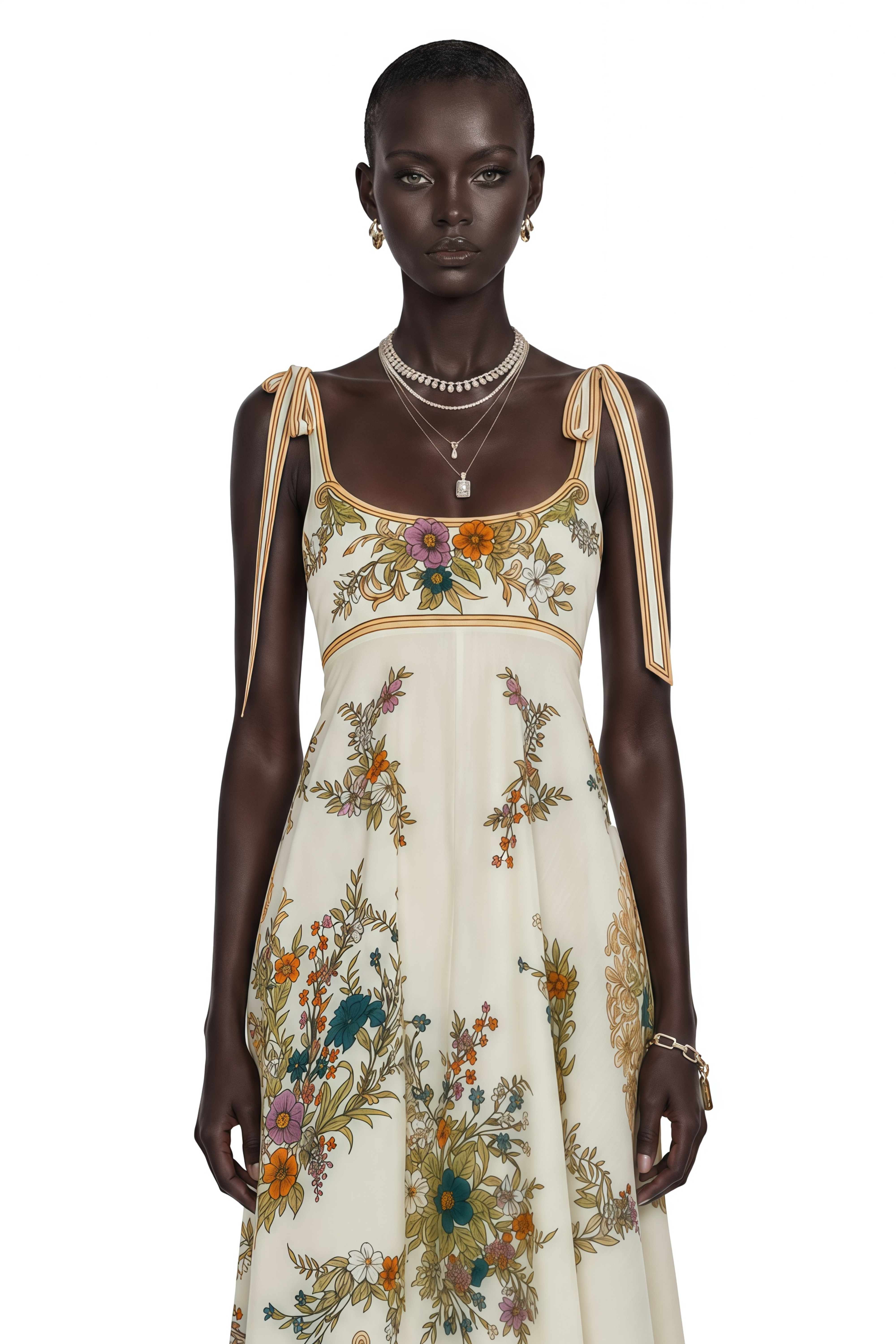 Zohar Brown Color Block Print Maxi Dress