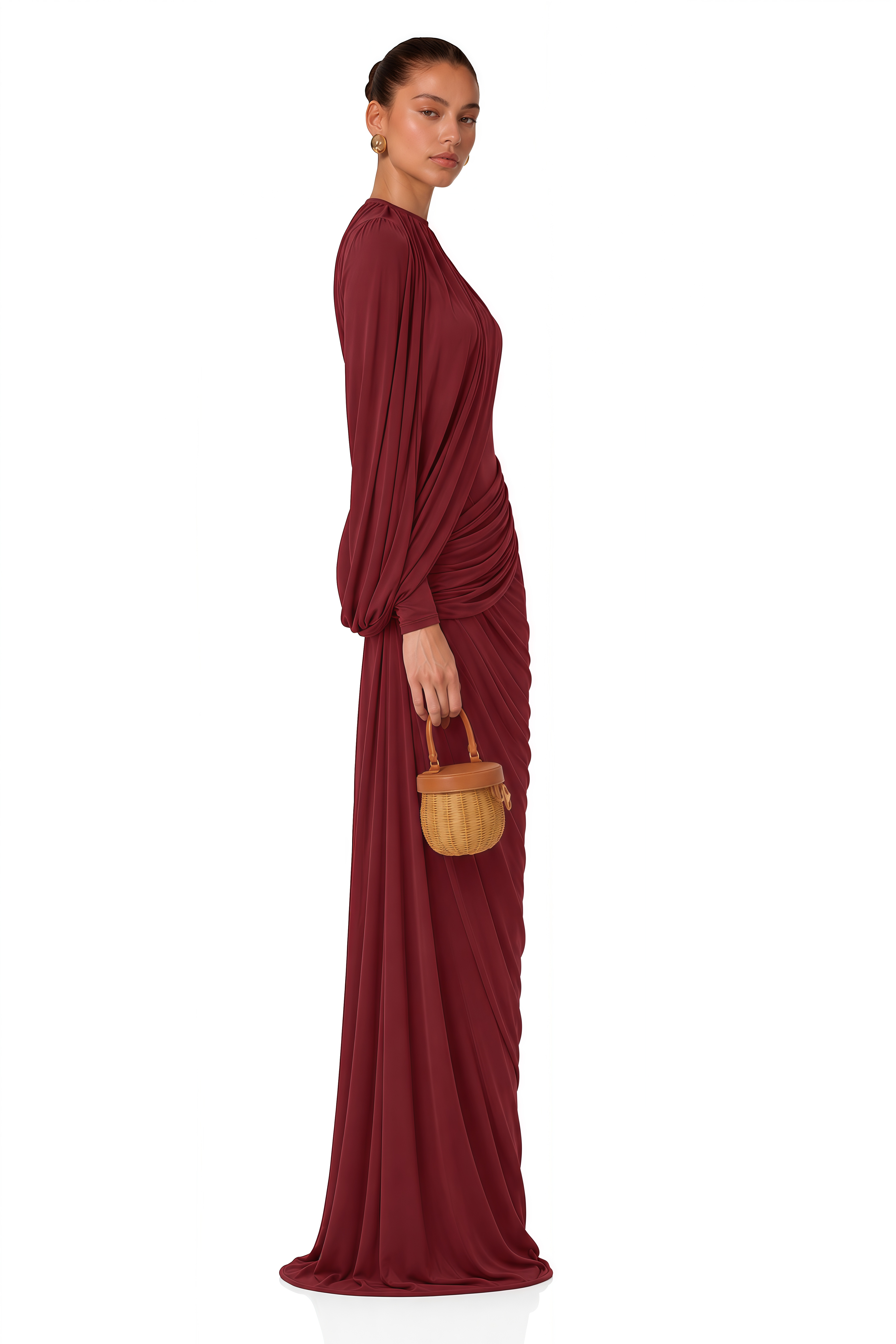 Arlette Red Asymmetrical Ruched Maxi Dress
