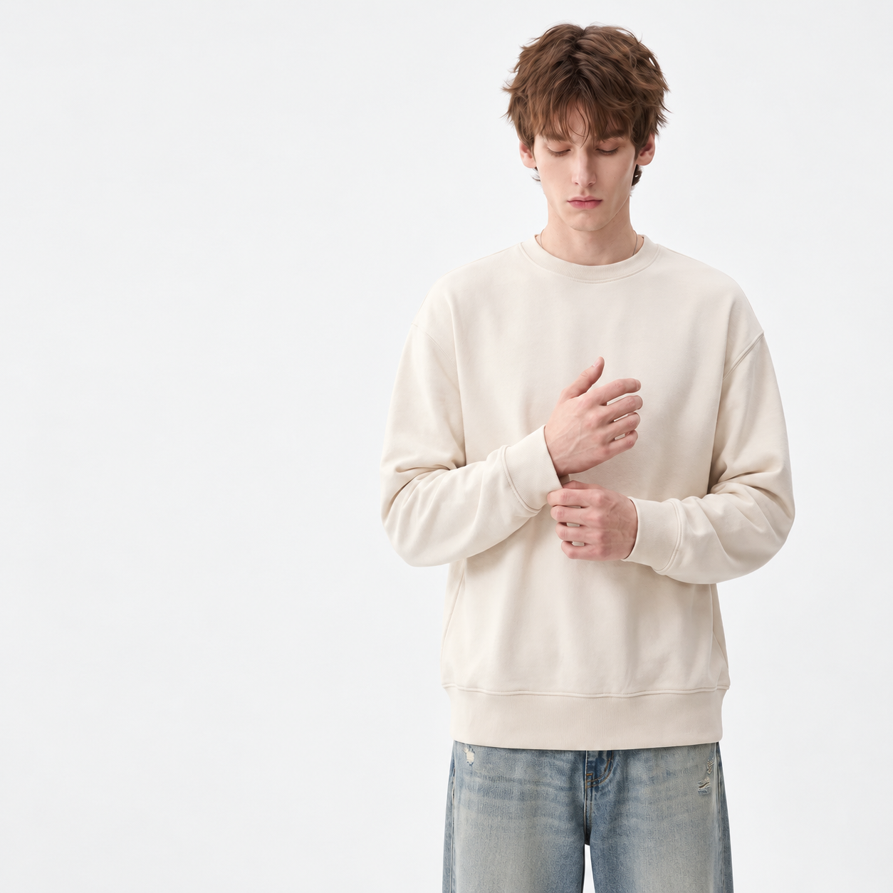 Men's Relaxed Crew-Neck Sweatshirt; supplier advertising cleaned with AI assistance.