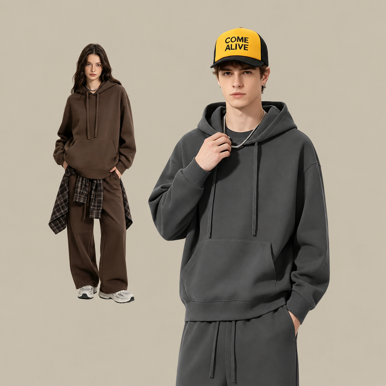 Men's Drop-Shoulder Pullover Hoodie; supplier advertising cleaned with AI assistance.