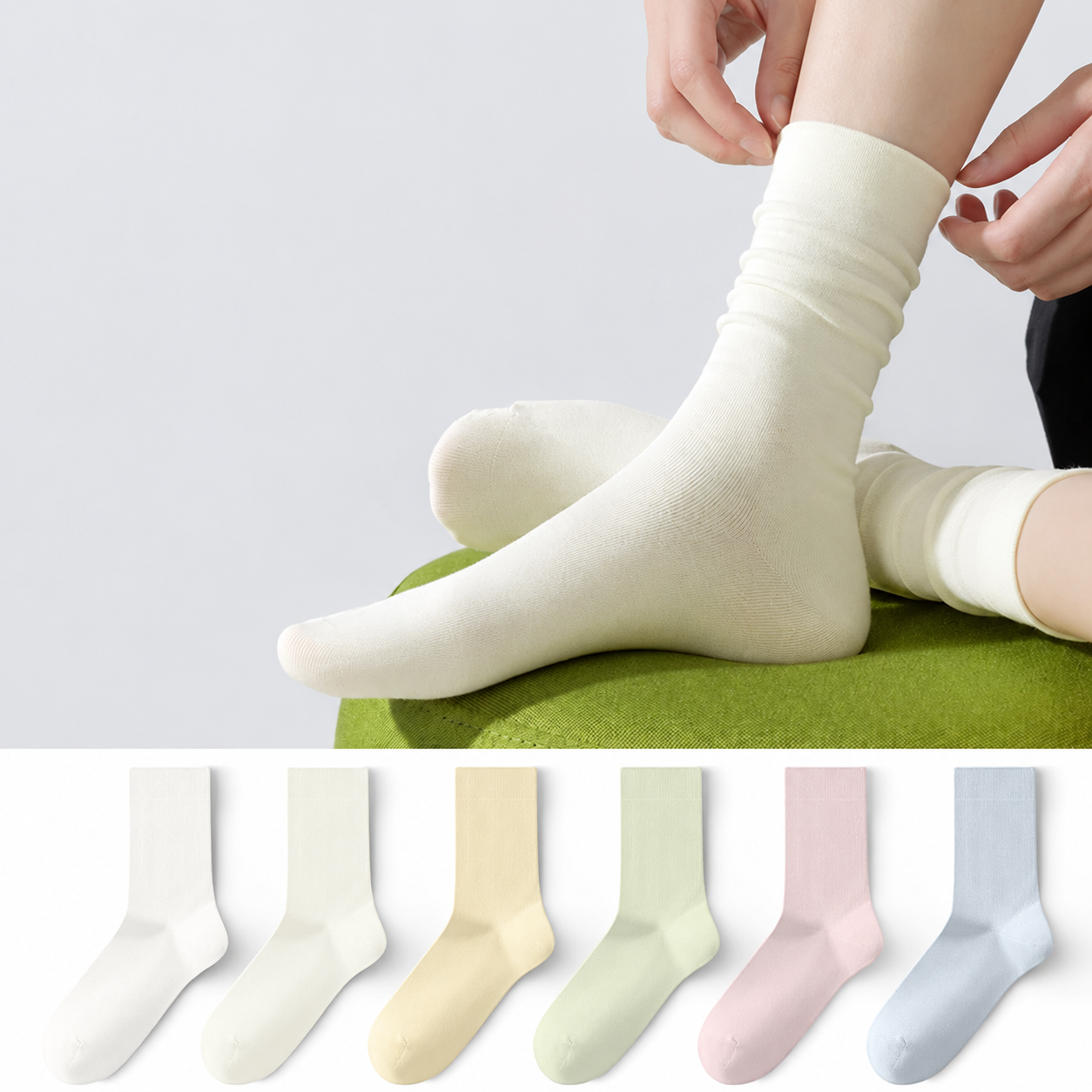 Women's Plain Ribbed Crew Socks; supplier advertising cleaned with AI assistance.