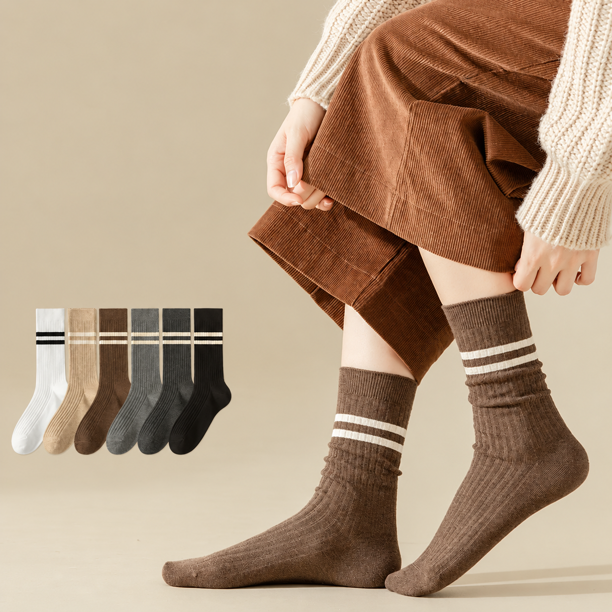 Women's Ribbed Slouch Crew Socks; supplier advertising cleaned with AI assistance.