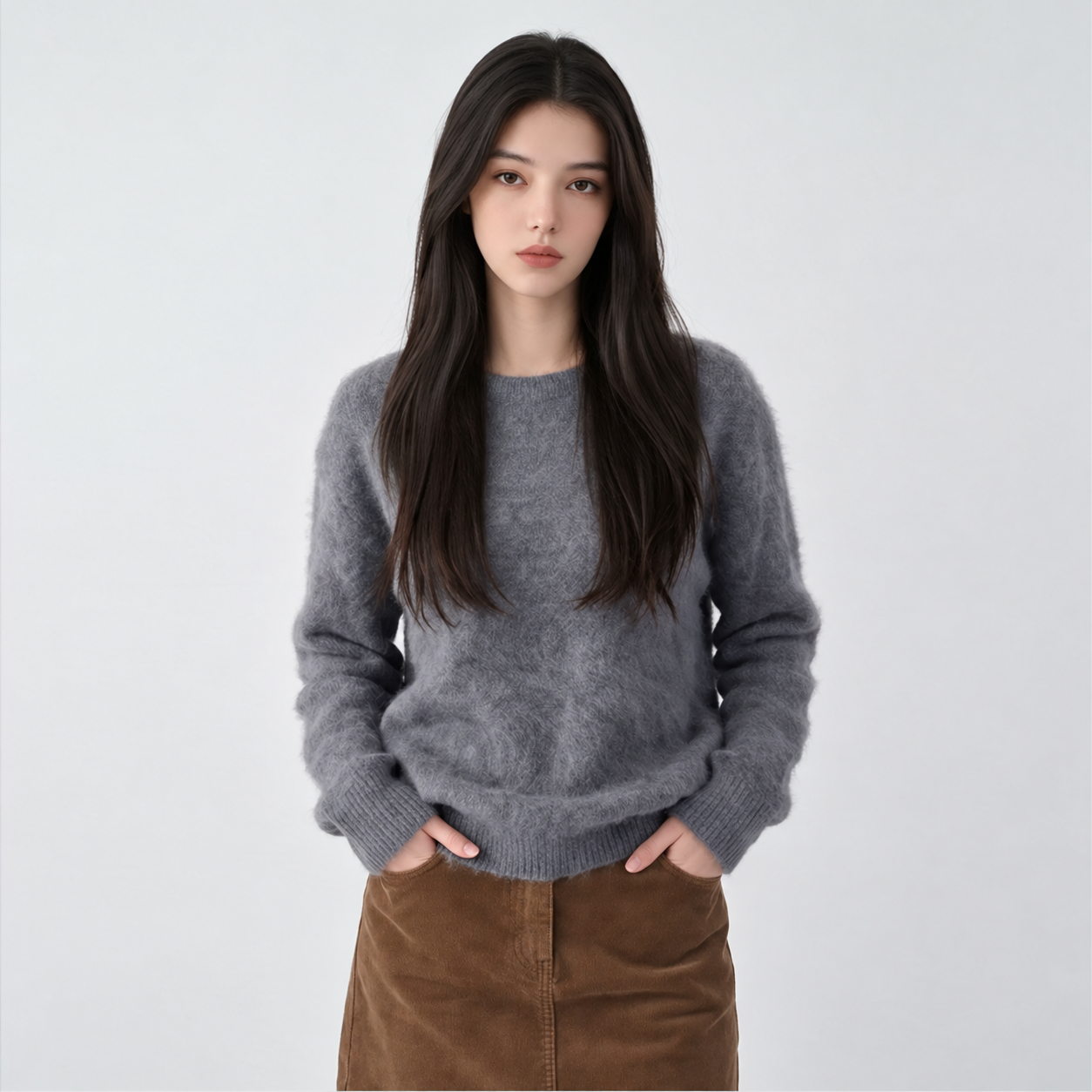 Women's Classic Crew-Neck Knit Sweater; supplier advertising cleaned with AI assistance.