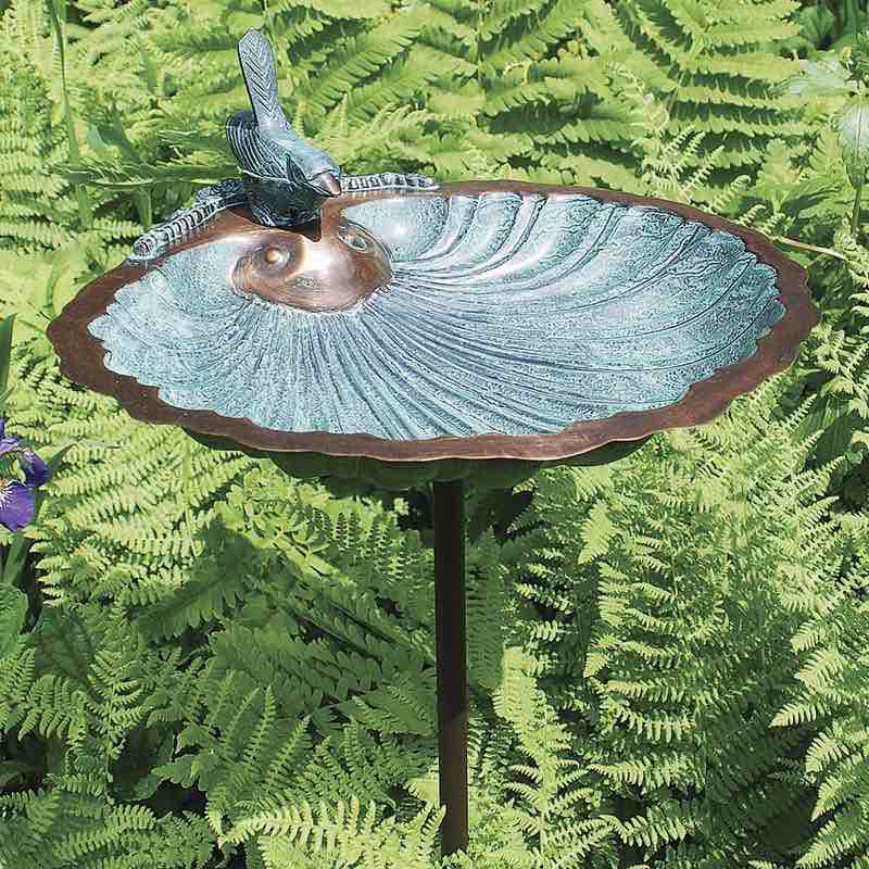 Scalloped Shell Brass Birdbath