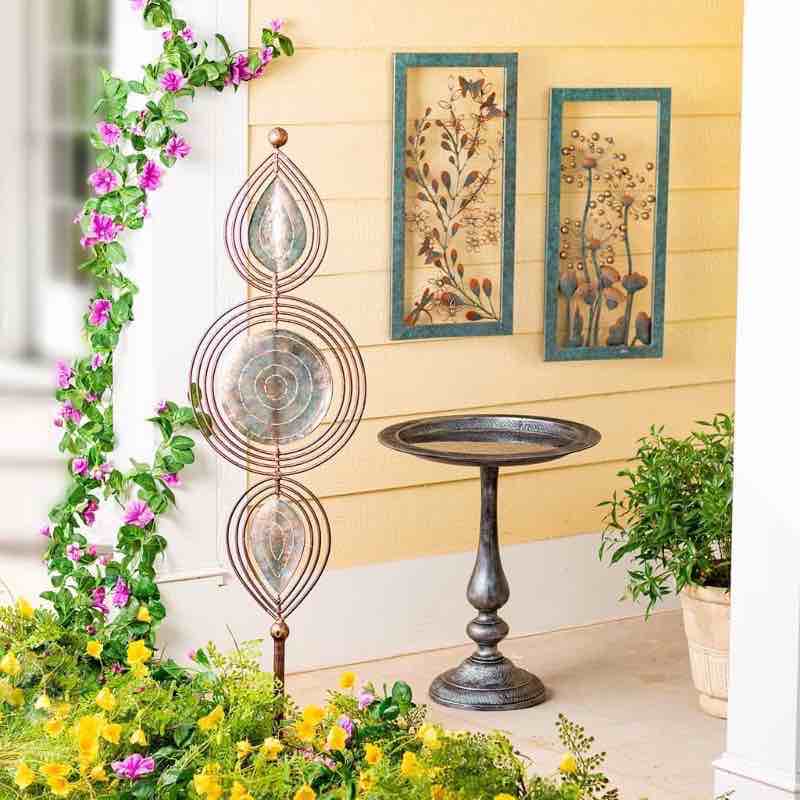 Elegant Aluminum Birdbath with Etched Floral Design
