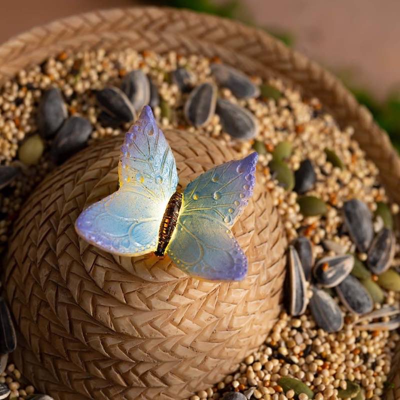 Cat in Sunglasses and Sombrero Bird Feeder with Solar Lighted Butterfly