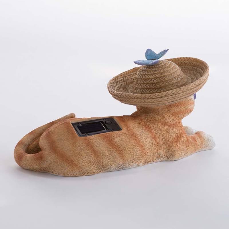 Cat in Sunglasses and Sombrero Bird Feeder with Solar Lighted Butterfly