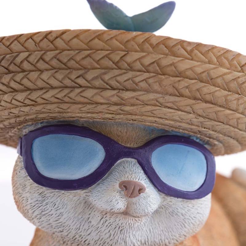 Cat in Sunglasses and Sombrero Bird Feeder with Solar Lighted Butterfly