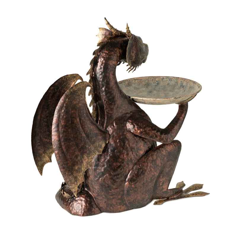 Recycled Metal Dragon Birdbath Side Table