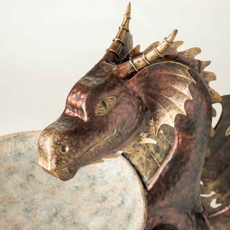 Recycled Metal Dragon Birdbath Side Table