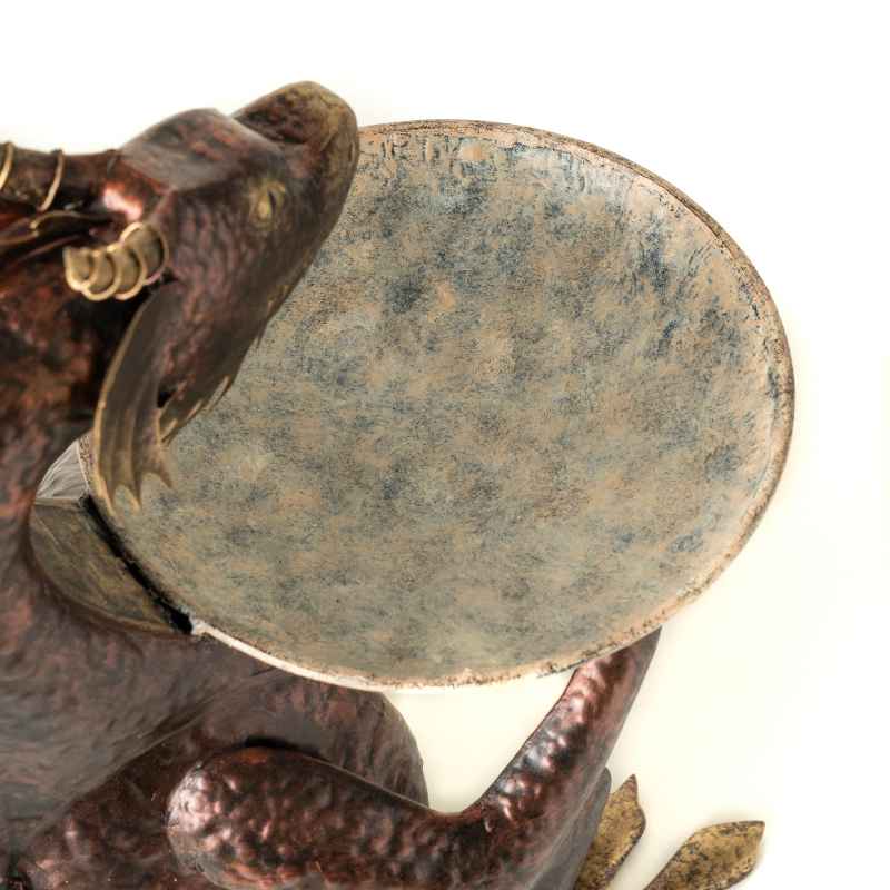 Recycled Metal Dragon Birdbath Side Table