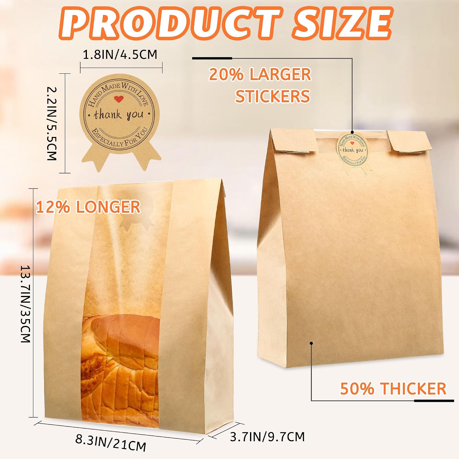 Kraft Paper Bread Bags with Window (50-Pack)
