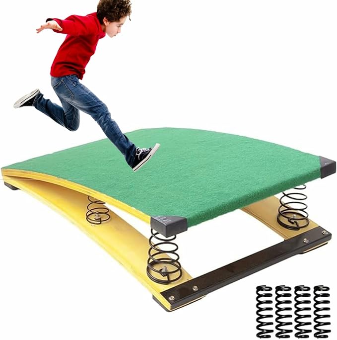 Gymnastics Springboard for Kids Vaulting Training Fitness Playing, Portable Curved Spring Board, Hard Wood Practice Equipment, Elastic Board for Home Room Athletics Training-Aylmersport