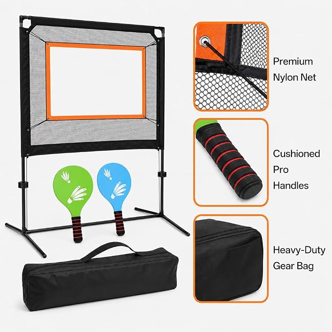 All-in-One Portable Paddle Game Set with Net – Combines Pickleball, Badminton & Pingpong, Easy Setup for Backyard, Park, Beach, Indoor & Outdoor Fun-Aylmersport