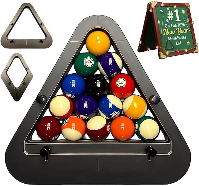 Professional Billiard Rack System, Heavy Duty Solid Wood 8-Ball Triangle Pool Ball Racks, Precision-Engineered Adjustable Billiards Accessories (8-Ball-1 Set)-Aylmersport