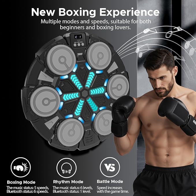 Music Punching Machine for Kids Adults,Bluetooth Wall Mounted Boxing Trainer with Gloves,Rhythm Lights,2 Player Battle Mode,Reaction Training Pad,Home Gym Sport Toys Gifts for Boys Girls Teens 3-12+-Aylmersport
