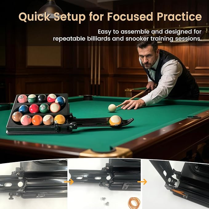 Billiards & Snooker Training Rack, Billiards Training Aids, Pool Ball Alignment Tool for Consistent Practice, Holds 15 Balls, Billiard Training Tools & Device, Portable ABS Pool Practice Rack-Aylmersport