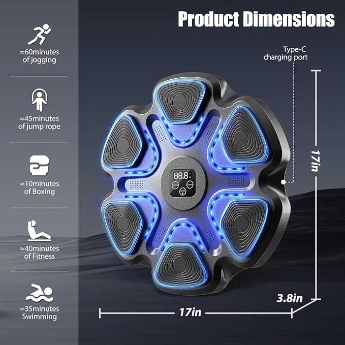 Bluetooth Music Boxing Machine for Adults Kids, LED Rhythm Lights Smart Counter 9 Speeds Interactive Wall-Mounted Punching Machine with Gloves, Rechargeable Relaxing Training Equipment for Home Gym-Aylmersport