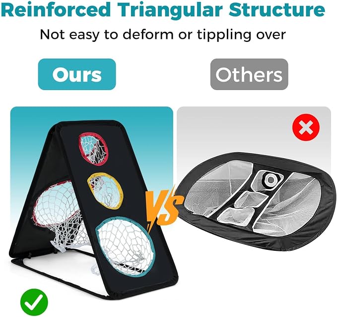 Dual-Sided Golf Chipping Net, Portable Triple Target Golf Practice Net with 5 Target Holes, Portable Golfing Target Training Accessories for Indoor Outdoor-Aylmersport