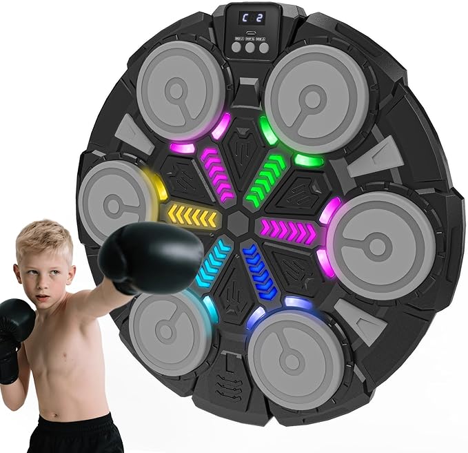 Music Punching Machine for Kids Adults,Bluetooth Wall Mounted Boxing Trainer with Gloves,Rhythm Lights,2 Player Battle Mode,Reaction Training Pad,Home Gym Sport Toys Gifts for Boys Girls Teens 3-12+-Aylmersport