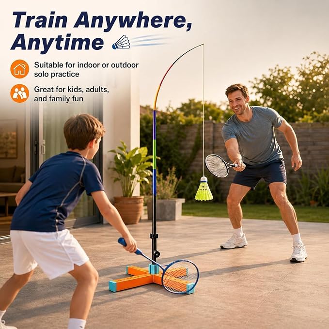 Automatic Rebound Badminton Trainer with 3 Shuttlecocks Portable Foldable Badminton Trainer, Automatic Rebound, Solo Practice Kit, for Indoor Outdoor Home Backyard-Aylmersport