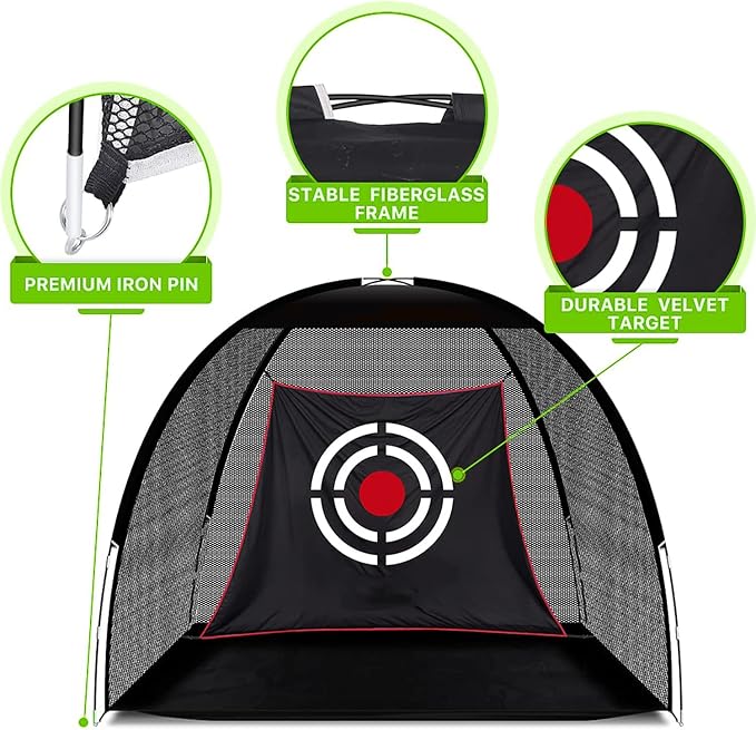 10x7ft Black Golf Practice Net with Target Cloth 3.19kg portable structure for garden, backyard and outdoor practice-Aylmersport