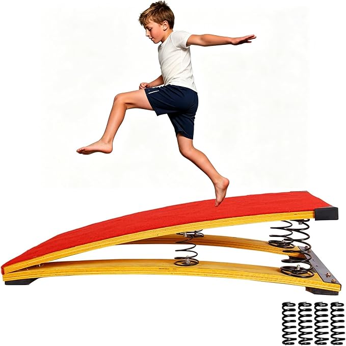 Gymnastics Springboard for Kids Vaulting Training Fitness Playing, Portable Curved Spring Board, Hard Wood Practice Equipment, Elastic Board for Home Room Athletics Training-Aylmersport