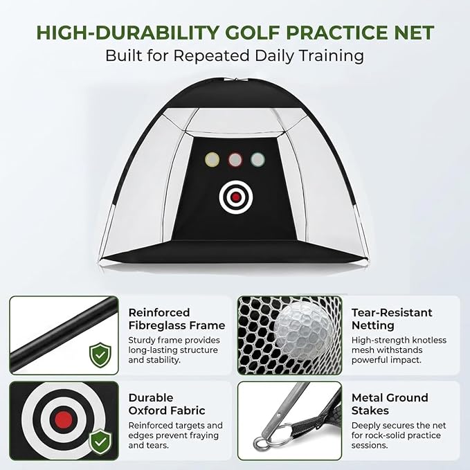 Golf Practice Net 10x7ft with 3-Layer Golf Mat, Indoor Outdoor Training Set Supports driving, chipping and swing practice for gardens, garages, backyards and indoor golf training spaces-Aylmersport