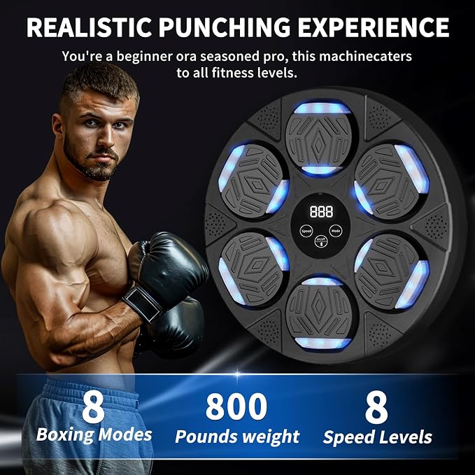 Music Boxing Machine for Adults and Kids with Boxing Gloves Wall Mounted, Smart Musical Punching Game Machine Equipment-Aylmersport