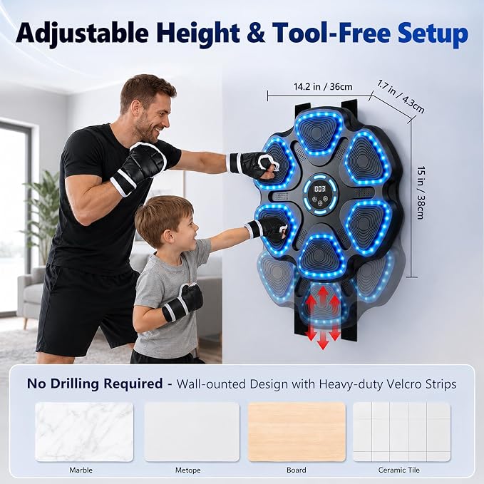 Music Boxing Machine with Boxing Gloves Punching Machine for Adults 2 Player Mode, Rhythm Lights, Wall Mounted-Aylmersport