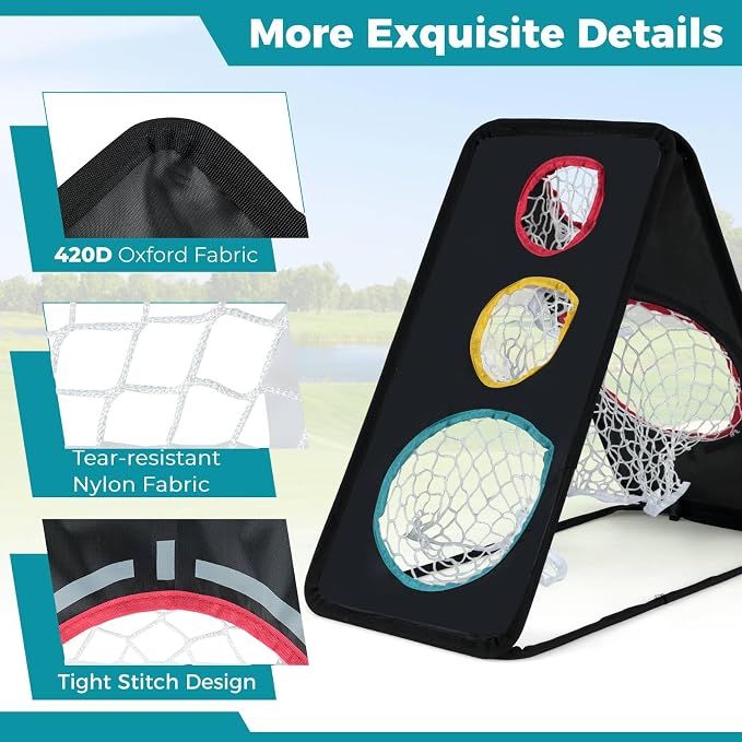 Dual-Sided Golf Chipping Net, Portable Triple Target Golf Practice Net with 5 Target Holes, Portable Golfing Target Training Accessories for Indoor Outdoor-Aylmersport