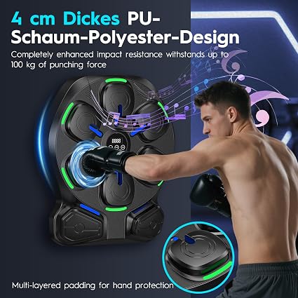 Music Boxing Machine with LED Lights, Bluetooth, 9 Speed Modes & Counting Mode, Musical Boxing Trainer for Home & Gym-Aylmersport